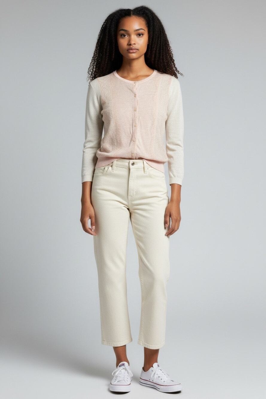 Loft Lace Front Cardigan Light Pink and Beige, Size M, Coquette, Romantic, Fairy